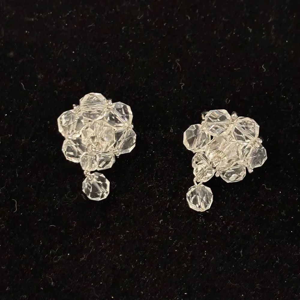 Kramer Signed Vintage Crystal Cluster Screw Back Earrings